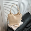 Secchiello beige chic con manici e tracolla regolabile in ecopelle minimalista - Bianco Senza Pendente