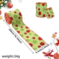Christmas ribbon with red and green polka dots on light green burlap, 6.3cm wide - Short Style / Green Polka Dot