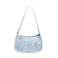 Borsa a spalla azzurra con trama floreale, farfalle 3D e dettagli in metallo dorato - Blu