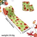Light green burlap Christmas ribbon with red and green glitter dots, 6.3cm x 500cm roll - Medium Version / Green Polka Dot