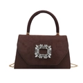 Elegant dark brown suede handbag featuring a shimmering crystal-encrusted square buckle - Brown