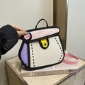 Creative 2D cartoon style handbag with colorful patchwork and bold black outlines - Pink