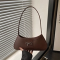 Dark coffee French shoulder bag with silver bow accent and smooth leather finish - Brown