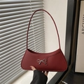 Elegant red crescent underarm bag featuring a matte finish and silver bow buckle - Red