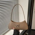 Elegante borsa baguette kaki con dettaglio decorativo a fiocco in metallo argento - Cachi
