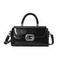 Glossy black handbag with rhinestone G-buckle and detachable shoulder strap - Black without Pendant