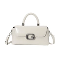 White faux leather square handbag with diamond-encrusted G buckle and shoulder strap - White Without Pendant