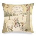 Linen Christmas pillow case featuring watercolor bunnies and festive holiday text - Forest Party Bunnies (Style 13)