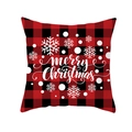 Christmas pillow cover with red and black buffalo plaid and Merry Christmas text - Red Buffalo Plaid with Merry Christmas Snowflake Dots (Style 18) / 18x18 Inch / Colorful