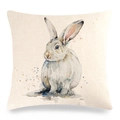 Easter bunny linen pillowcase with watercolor rabbit print on beige textured fabric - Colorful Watercolor Sitting Rabbit (Style 13)