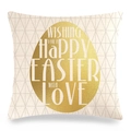 Housse de coussin Pâques en lin avec œuf doré et texte Happy Easter festif - 45x45 cm / Vœux de l'Œuf d'Or (Style-19)