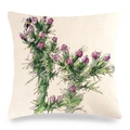 Leinen-Kissenbezug mit Kaktus und lila Blumen Illustration auf beige Stoffgewebe - 45x45 cm / Kaktus und Biene Aquarell-Stil (Stil 9)