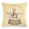 Linen Easter cushion cover with rabbit family in snow globe and heart pattern - Christmas Bunny for Mother (Style 14)