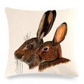Linen Easter pillowcase with realistic brown rabbit illustration on beige fabric - Realistic Dual Rabbit Heads (Style 14)