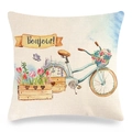 Oster-Leinenkissenbezug mit blauem Fahrrad, Tulpen und Bonjour-Schriftzug - Vintage Blaues Fahrrad Stil (Style-1)