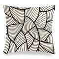 Détail d'une taie d'oreiller en lin carrée avec des motifs de feuilles géométriques noires - Style Texture Éventail À Veines De Feuilles Noires (5)