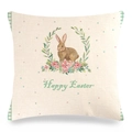Oster-Kissenbezug aus Leinen mit Hasenkranz und Happy Easter Schriftzug - Brauner Hasenkranz Stil (Style-3)