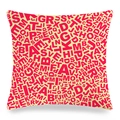 Détail d'une taie d'oreiller en lin moderne avec imprimé alphabet rouge sur fond beige - Style Lettres Anglaises Collage Rouge (10)