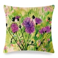 Leinen-Kissenbezug mit lila Hortensien- und Schmetterlings-Aquarell auf weißem Grund - 45x45 cm / Lila Blumen-Aquarell-Stil (Stil 11)