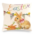 Easter rabbit linen pillowcase featuring colorful flags and Happy Easter text design - Easter Bunny & Bunting (Style 16)