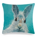 Linen Easter pillowcase with white oil painting rabbit on green background - Oil Painting White Rabbit (Style 16)