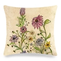 Leinen-Kissenbezug mit Aquarell-Blumenmuster, Schmetterlingen und Hortensien - 45x45 cm / Lila & Rosa Wildblumen-Stil (Stil 12)