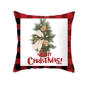 Christmas pillow cover with red-black plaid border and festive tree design in center - Red Plaid Border with Christmas Tree and Merry Christmas (Style 19) / 18x18 Inch / Colorful