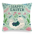 Happy Easter linen pillowcase featuring a white rooster and pink floral patterns - Easter Rooster (Style 17)