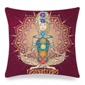 Dettaglio della stampa meditazione yoga e mandala sulla federa bordeaux in pelle di pesca - 45x45 cm / Chakra Ragazza Yoga Rosso Vino (12)