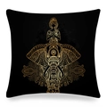 Federa per cuscino mandala elefante yoga nero e oro in tessuto pelle di pesca boho - 45x45 cm / Mandala Elefante Nero Oro (14)