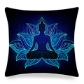Dettaglio della silhouette di Buddha Zen e mandala blu su federa per cuscino nera - 45x45 cm / Silhouette Buddha Zen Nero (17)