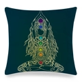 Dettaglio federa yoga mandala verde petrolio con design meditazione e chakra oro - 45x45 cm / Linea Oro Yoga Blu Teal (31)