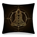 Dettaglio della stampa mandala yoga e meditazione su federa nera in pelle di pesco - 45x45 cm / Donna Meditazione Nero Oro (34)