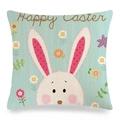 Linen Easter pillow cover featuring a cartoon bunny and flowers on a mint green background - Mint Green Easter Bunny (Style 18)
