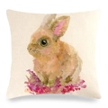 Easter linen pillow cover featuring a watercolor bunny and floral print on beige fabric - Tan Rabbit in Flower Cluster (Style 17)