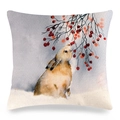 Easter cartoon rabbit and red berry watercolor print on beige linen pillow cover - Realistic Brown Bunny (Style 20)