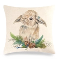 Easter linen pillowcase with watercolor bunny illustration and forest plants - Winter Forest Berry Rabbit (Style 19)