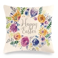 Housse de coussin de Pâques en lin avec couronne de fleurs aquarelle sur fond beige - Style Couronne Aquarelle (款式~1)