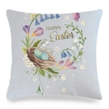 Housse de coussin en lin avec fleurs bleues, nid d'oiseau et texte Happy Easter - Style Nid d'Oiseau Œuf Bleu (款式~2)