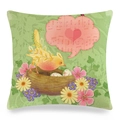 Housse de coussin en lin de Pâques avec oiseau jaune, nid, œufs colorés et fleurs - Style Oiseau et Nid (款式~4)