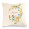 Detail of linen Easter pillow cover with floral wreath, birds and Happy Easter text - Floral Ring Style (款式~5)