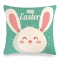 Detail showing mint green linen Easter pillowcase texture with white bunny and Happy Easter text - Mint Green White Rabbit Style (款式~7)