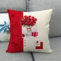 Detail of the high-quality peach skin fabric and stitching on the Christmas pillow cover - Red Rose Bouquet and Beige Patchwork Pillow (tpr-38)