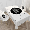 Macro detail of waterproof cotton linen tablecloth with Good Morning print and polka dots - 40*70cm / White Black Polka Dot Good Morning (款式6)