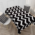 Detail of waterproof tablecloth with black and white wavy stripes on modern desk - 40*70cm / Black White Wave Pattern (款式1)