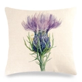 Kissenbezug aus Leinen mit violettem Distel-Aquarellmuster auf weißem Hintergrund - 45x45 cm / Lila Distel Aquarell Kunst Stil (Stil 22)
