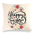 Happy Easter linen pillow case featuring a floral egg shape and bunny patterns - Style 11 / 18x18 Inch