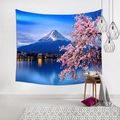 Tapiz japonés con el Monte Fuji y flores de cerezo para decoración de paredes hogar - 100x70cm (Piel de melocotón) / Monte Fuji Lago Sakura (2)