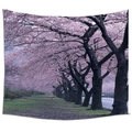 Japanese cherry blossom scenery tapestry for wall decor, pink sakura tree landscape print - Sakura Avenue Landscape (7)