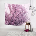 Detail of pink cherry blossom tapestry hung on white wall with stylish pendant lights - Bright Pink White Sakura (11)
